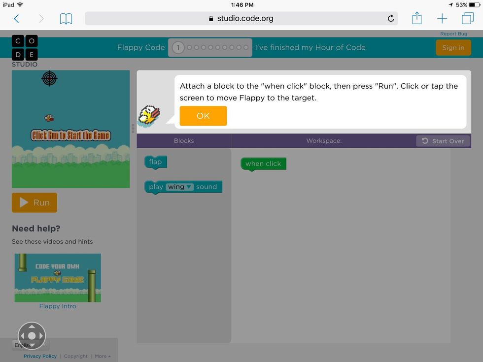 Look up studio.code. Scroll down and click on the flappy bird game. When the video pops up click the x button in the corner. This is were it will take you.