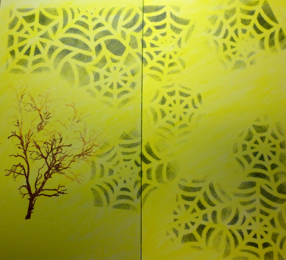 Looking awesome!! The yellow color is so nice and shaded looking and the faint spiderweb design adds the right amount of interest to the background.