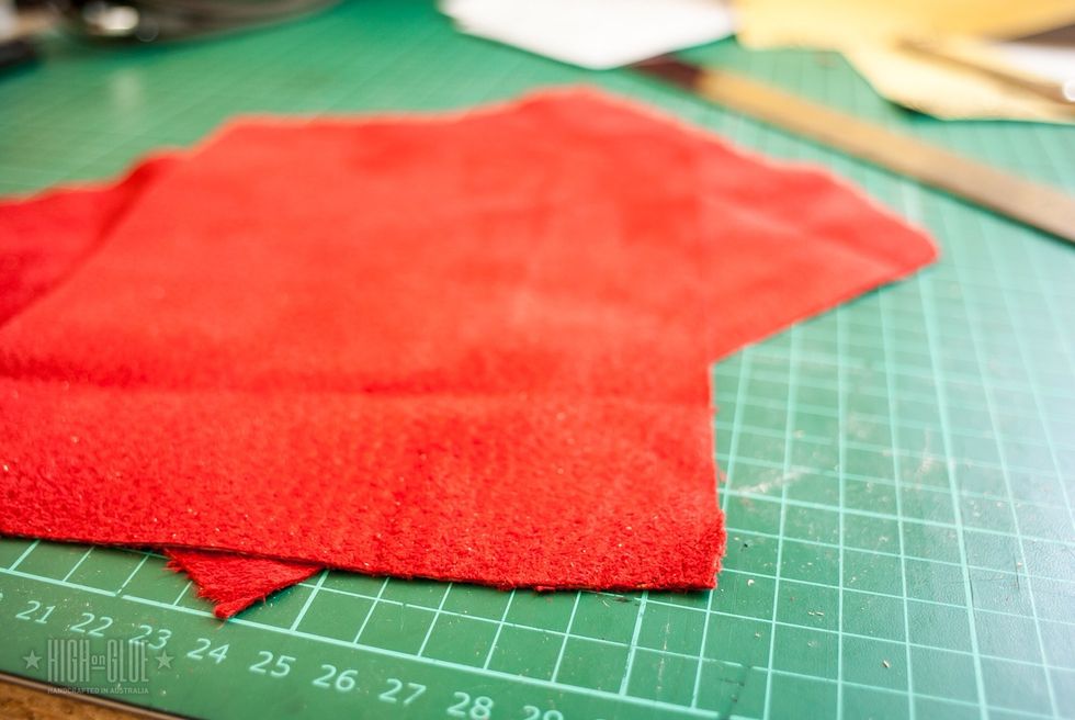 Loosely cut the lining material. I find it easier to cut the suede leather a bit bigger than I need it and then trim it after I glued the pieces together.