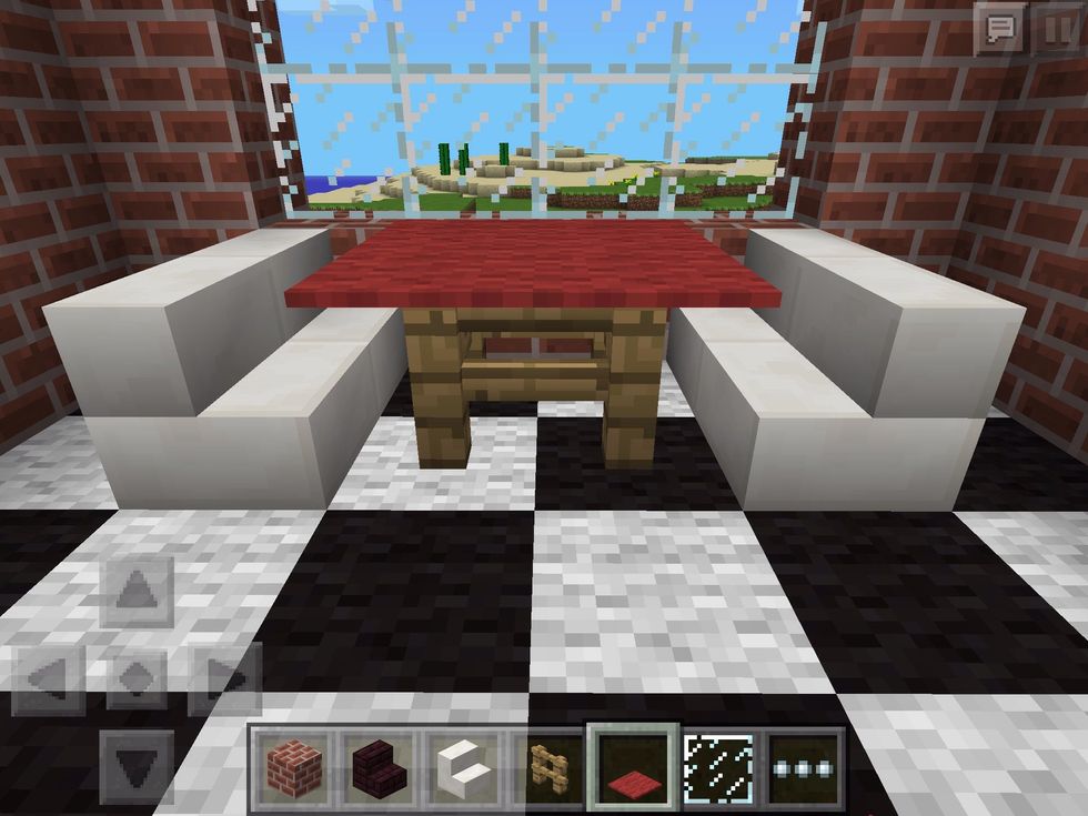 Lovely! Carpet tiles make for a wonderful table top. Pick whatever colour you like! (Red only in Survival, sorry!)