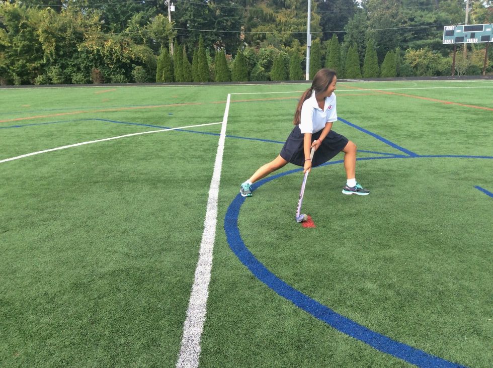 Lung forward and push the ball as you go.