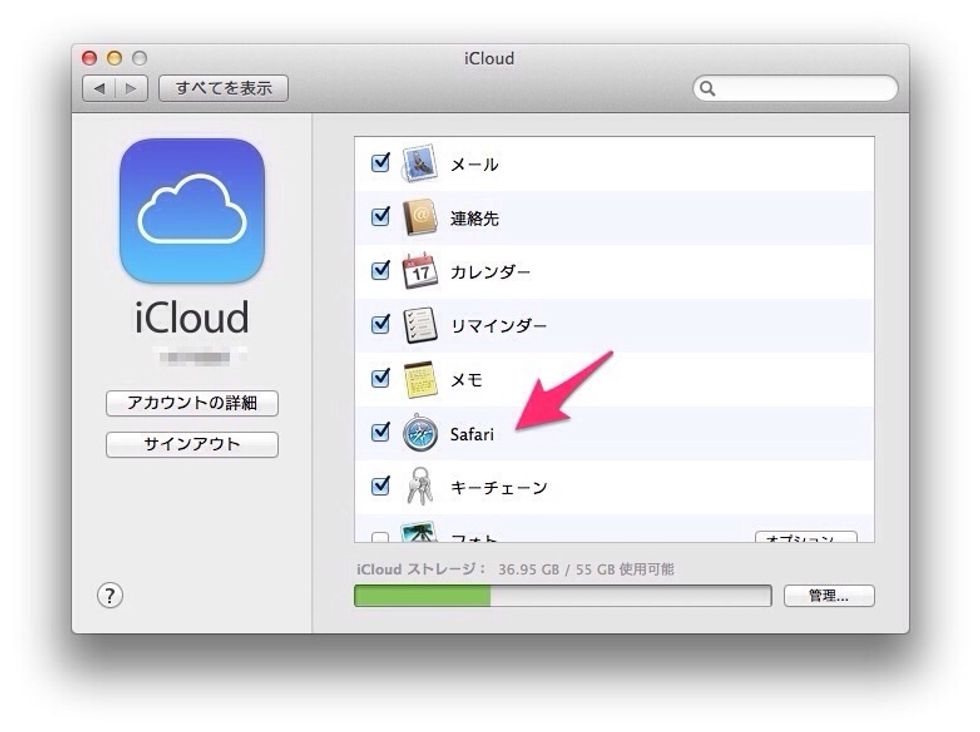 Mac \u306e \u30b7\u30b9\u30c6\u30e0\u74b0\u5883\u8a2d\u5b9a > iCloud \u306e\u8a2d\u5b9a\u753b\u9762\u306b\u79fb\u52d5\u3057\u3066\u3001Safari \u304c\u30aa\u30f3\u306b\u8a2d\u5b9a\u3057\u307e\u3059\u3002