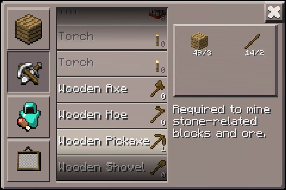 Make 1 wood pickaxe