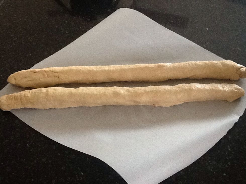 Make 2 long, skinny ropes of dough, about 20 inches long.