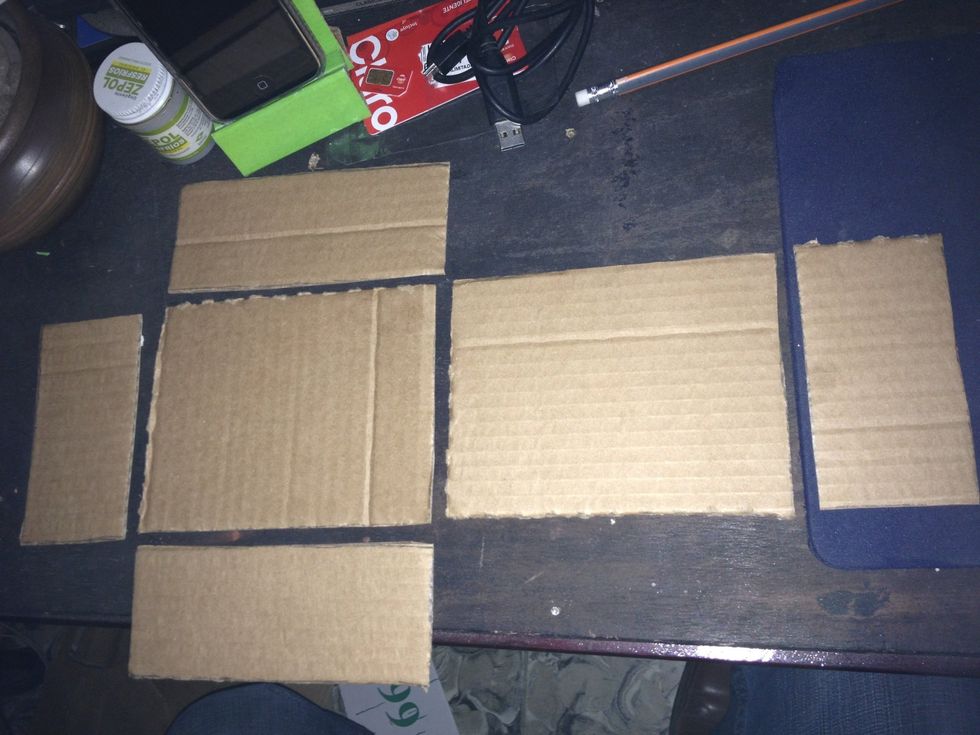 Make 2 short pieces (up & down), 2 long pieces (left side and right side), 2 pieces (base and upper part), make this parts using pizza carton