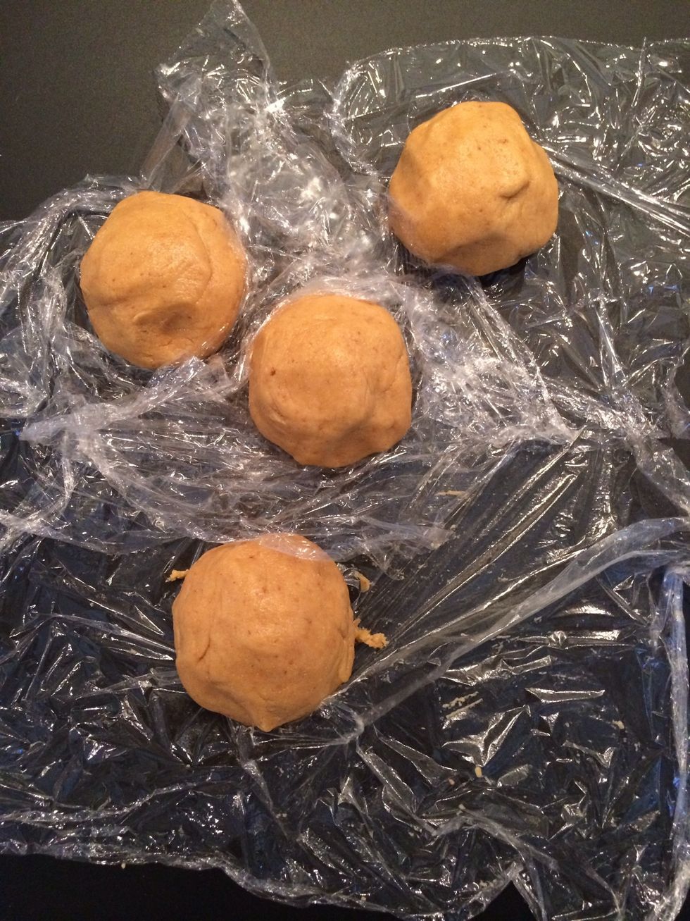 Make 4 balls wrap and refrigerate . This way you could take each separately leaving the others cold. Or you could freeze whichever to use another time. This dough makes 40 double cookies.