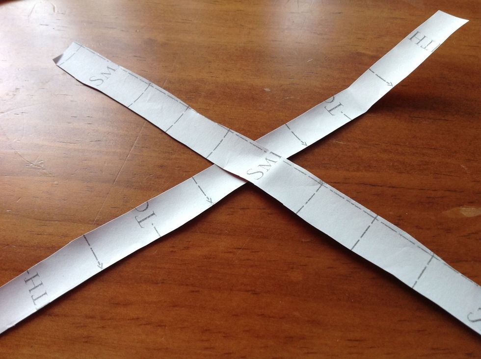 Make a cross with 2 strips and glue them as they are.
