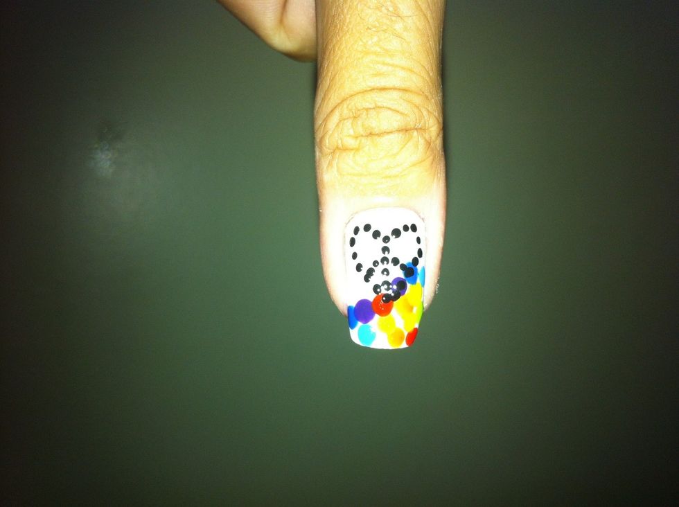 Make a love peace simbol with black nail polish using dots on your other finger.