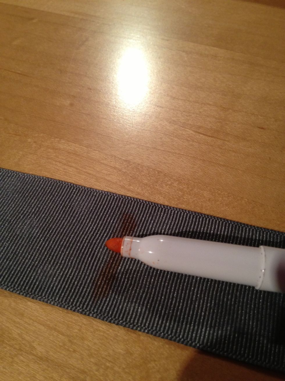Make a mark with a marker about every 7inches (If you use more than 3ft. Of ribbon the distance between the lines will increase. Play around with these next steps until you figure out a good length)