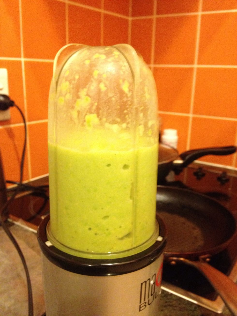 Make a paste like this of peas and corn kernels.