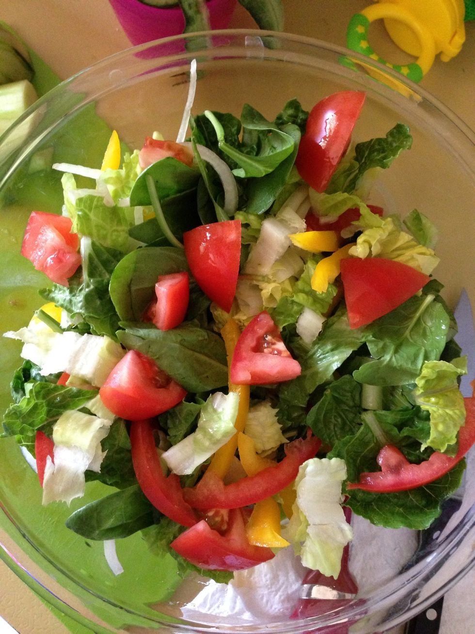 Make a salad. I added tomatoes, onion, and yellow bell pepper to mine. You can add or omit what you like.