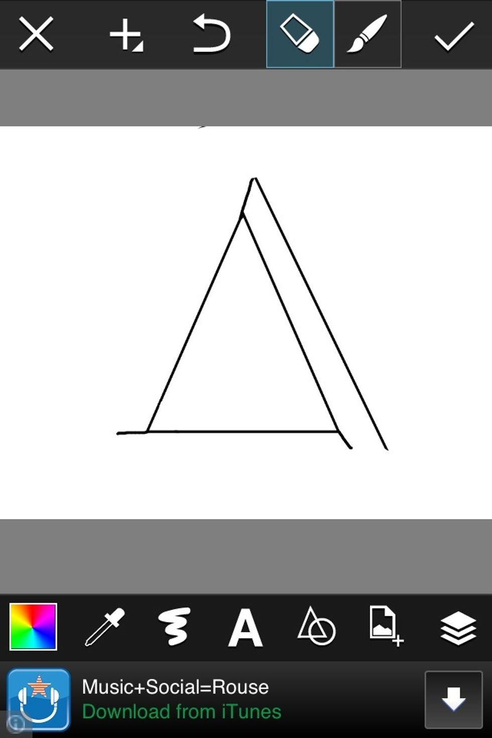 Make a slant line at the right side. Make it longer than the other line parallel to it.