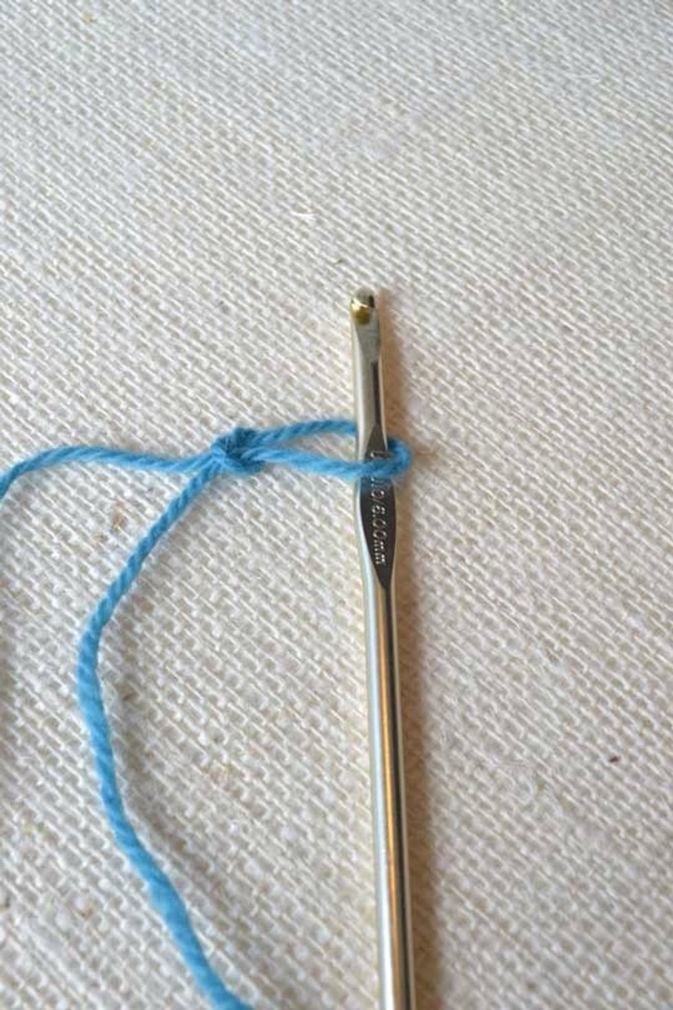 Make a Slipknot. Make a loop from the ball end of the yarn, leaving about a 6-inch tail.