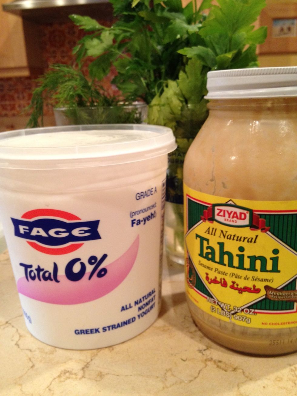 Make a tahini sauce with herbs and add to pulsed eggplant.