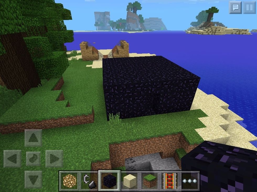Make a wall 3 blocks high on the first grass block after the osidan ends