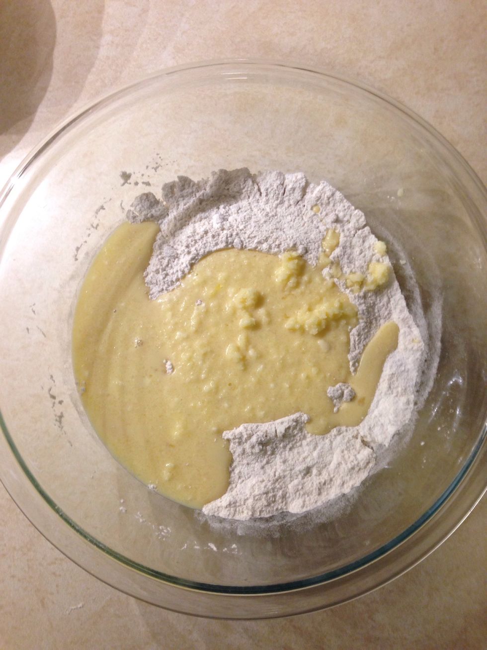 Make a well in dry ingredients and and pour in wet ingredients