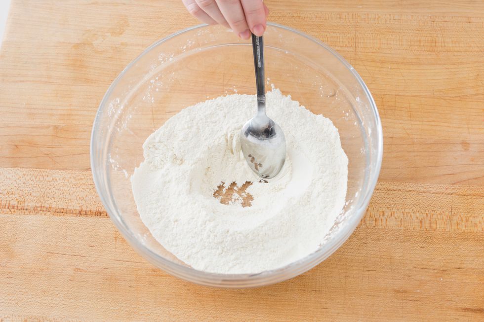 Make a well in the center of the dry ingredients.