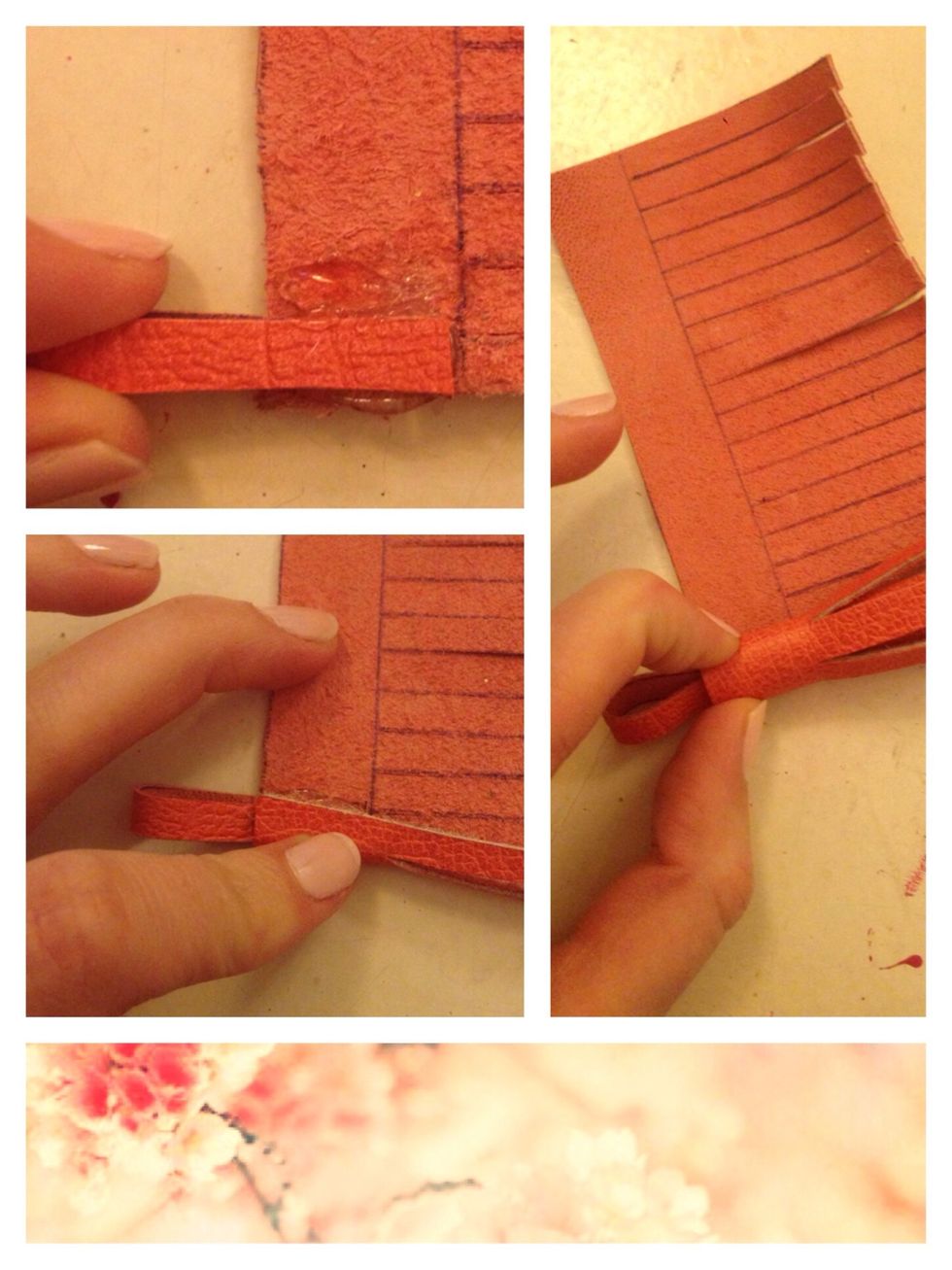 Make another glue-dot right next to the strip and start rolling up your tassle. Be careful to roll straight and don't leave any room!