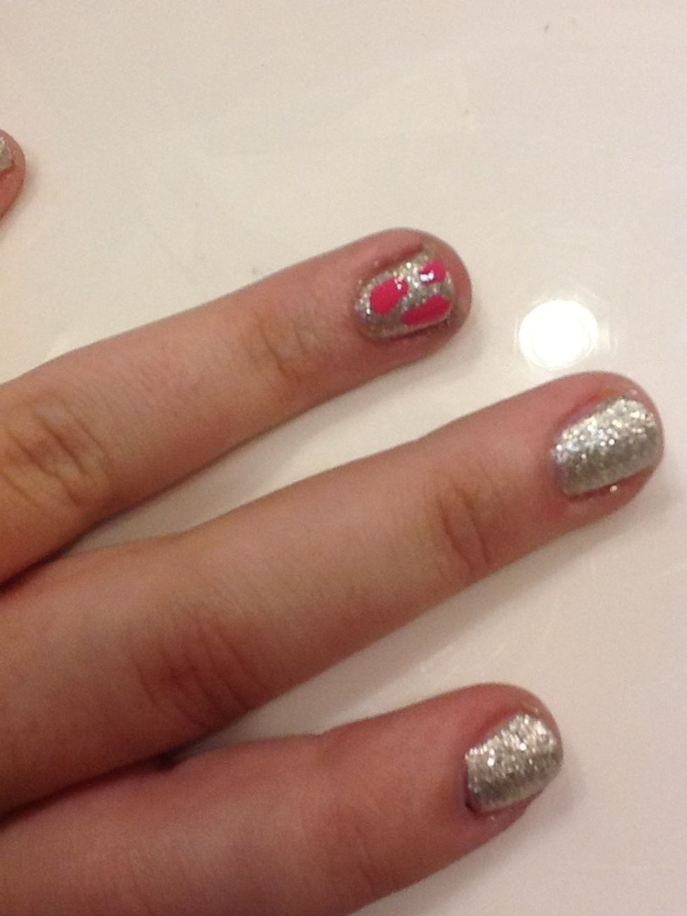 Make around 3 spots on your nails with a hot pink~ this is Essie's 'over the shoulder'