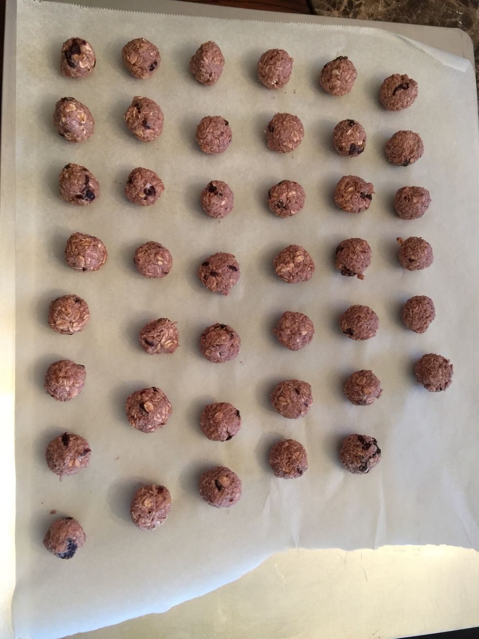 Make bite size balls. Place on parchment paper.