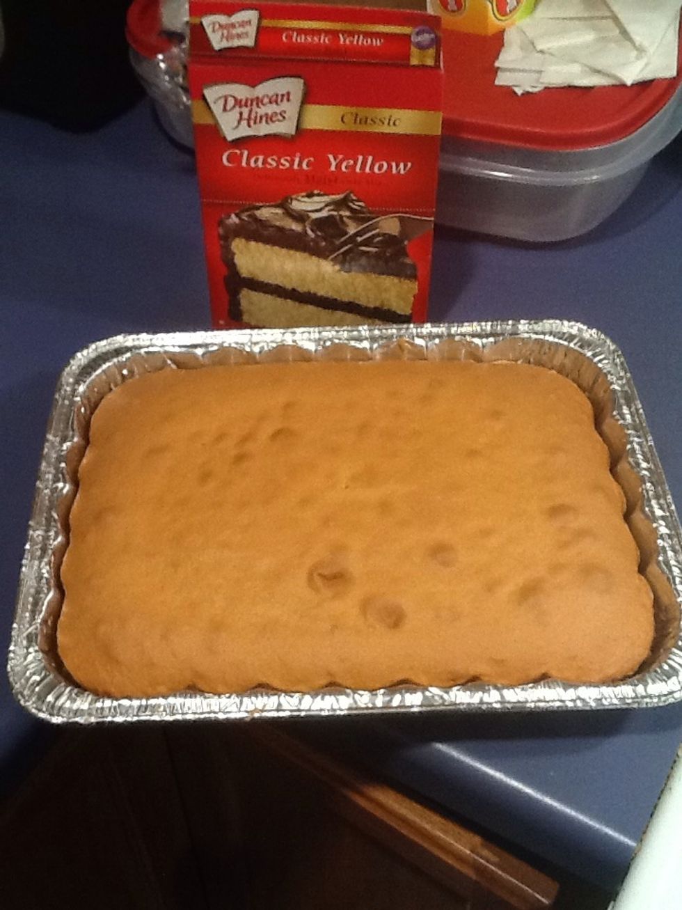 Make cake according to cake box directions