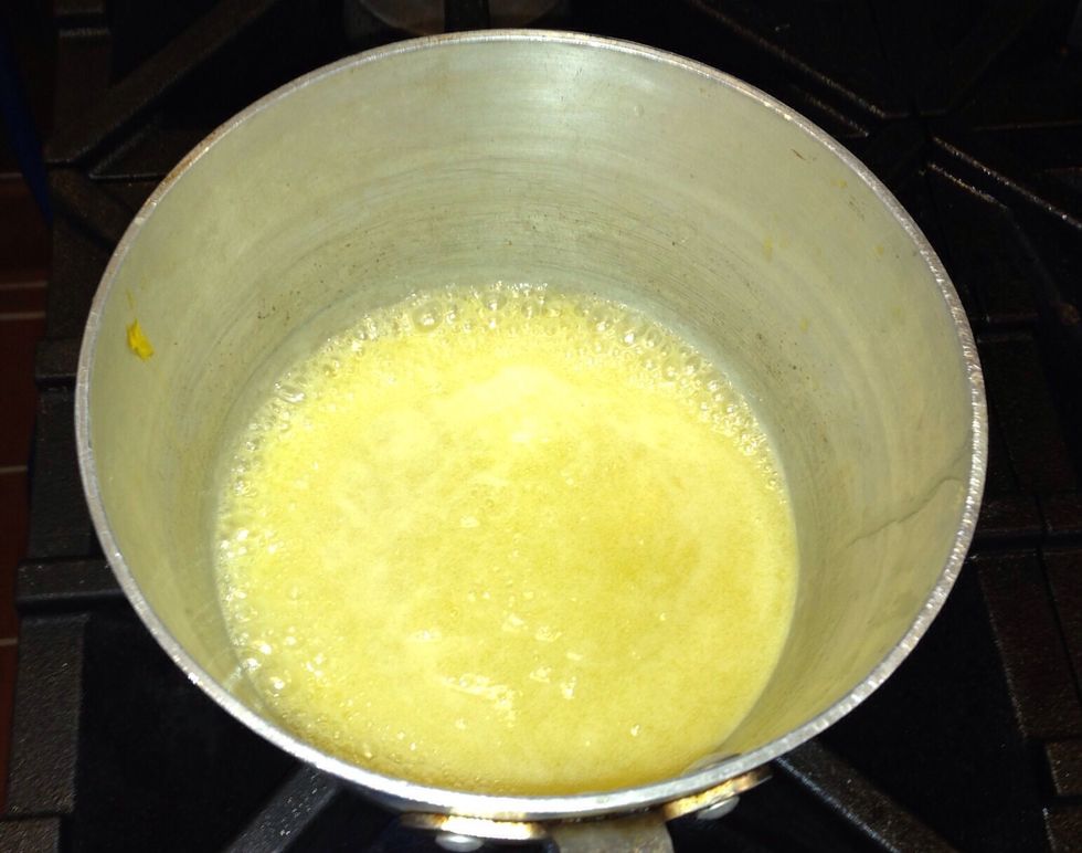 Make Carmel with sugar, water and orange zest. Make sure not to burn Once Carmel occurs take off heat