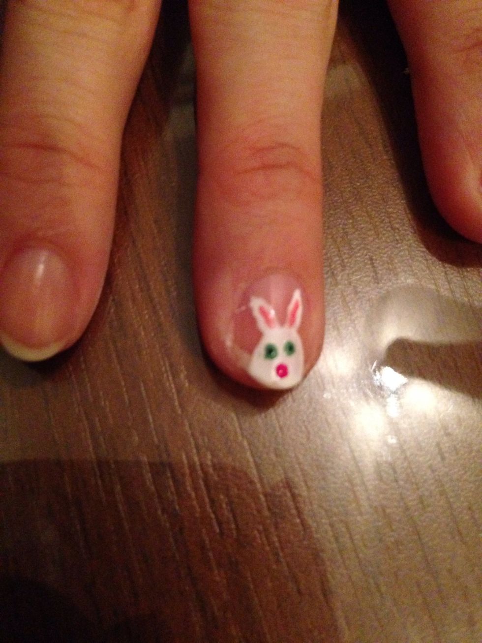 Make dots inside of the eyes with black nail polish.