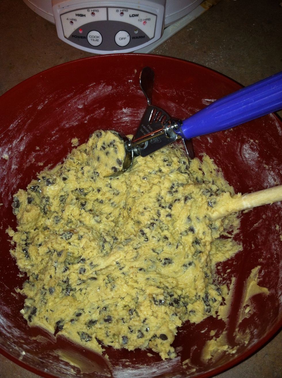 Make dough into one inch sized balls by using scoop.