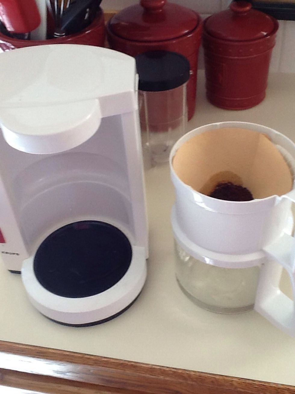 Make drip coffee about 12 oz for each cup of iced coffee you want to make.
