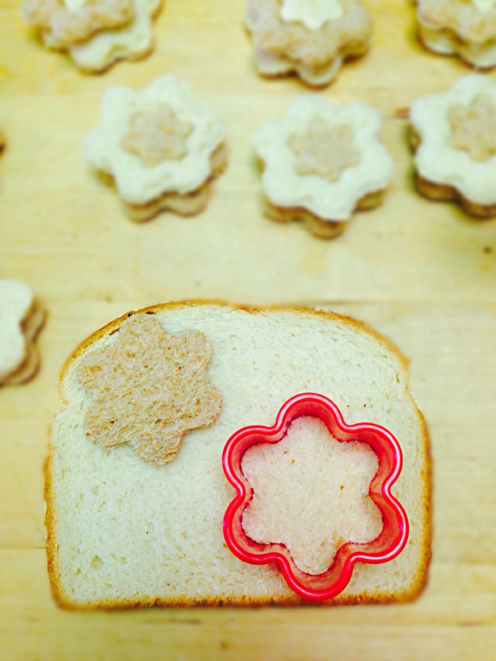 Make equal amounts from white and whole wheat bread