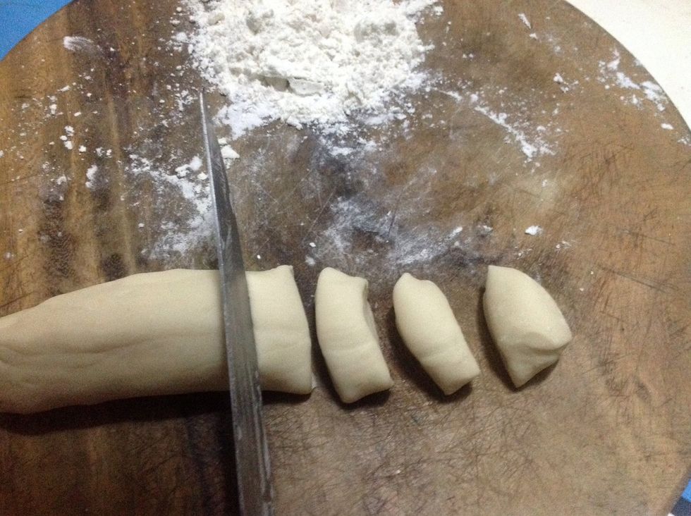 Make few rolls out of your dough and cut in little pieces