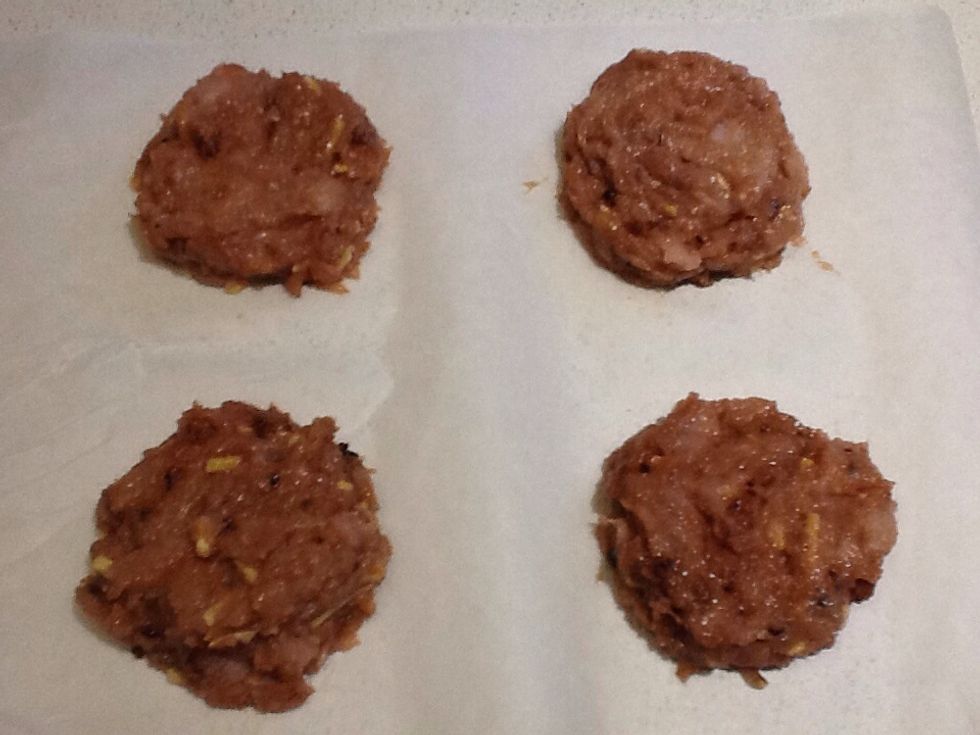 Make four patties around three inches in diameter.