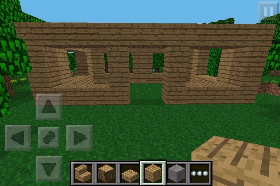 Make it 3 tall until it becomes 4 tall.And make holes for windows