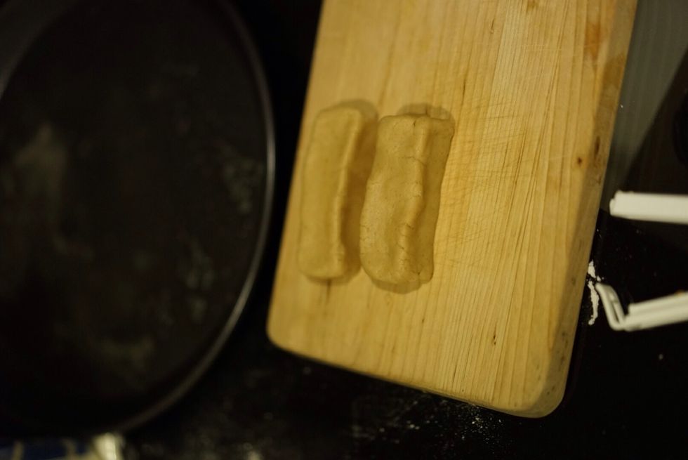 Make it into shapes. This one should be a bit darker in colour when baked from the colour of the PB