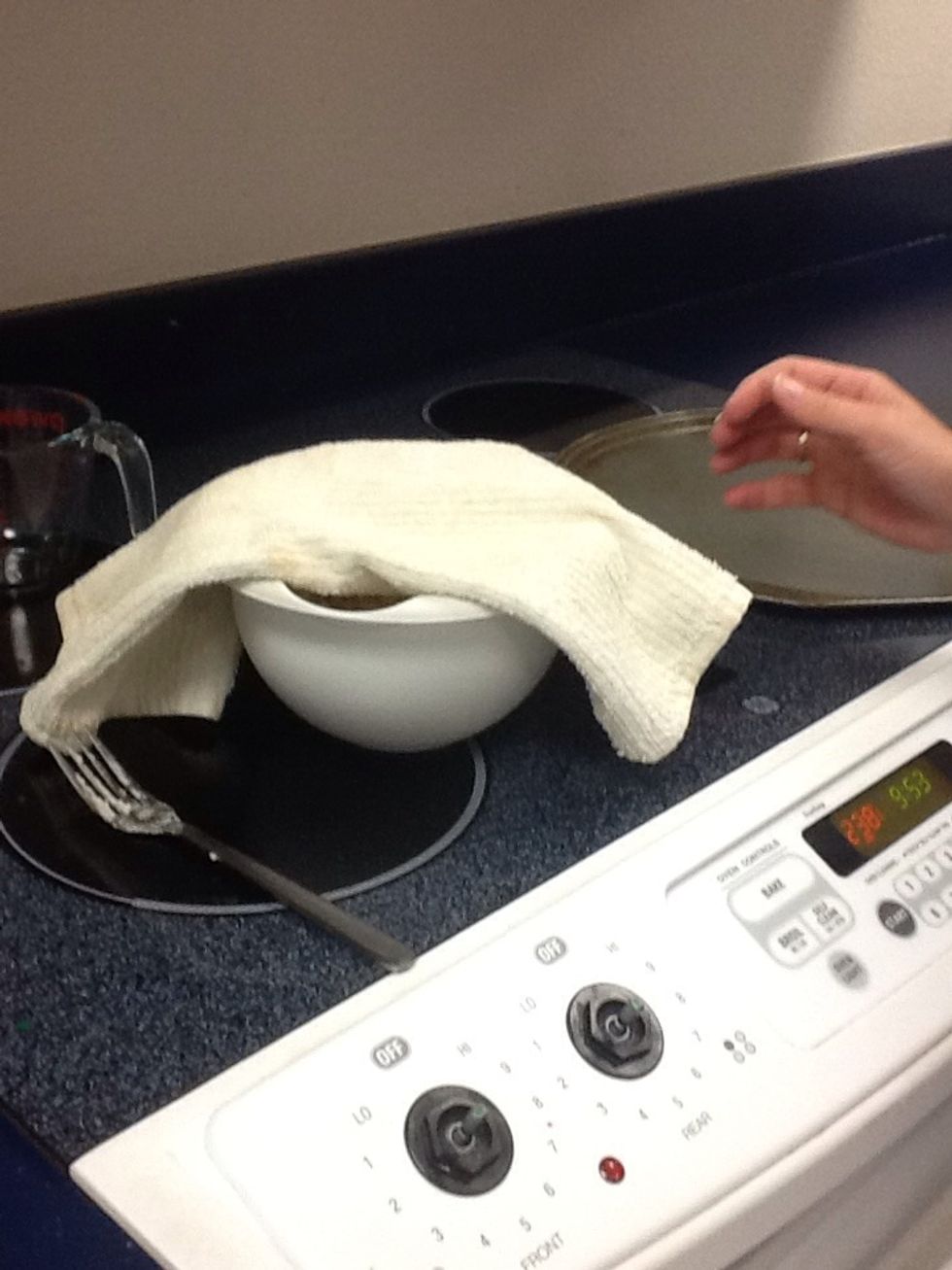 Make pizza crust and cover then put into warm place for 5 min