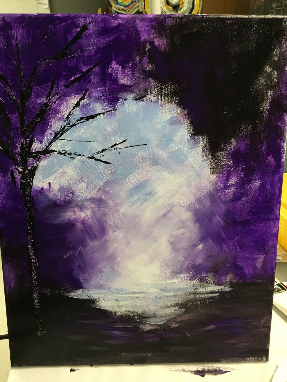 Make rough branches that overhang into the lightest portion of the painting.