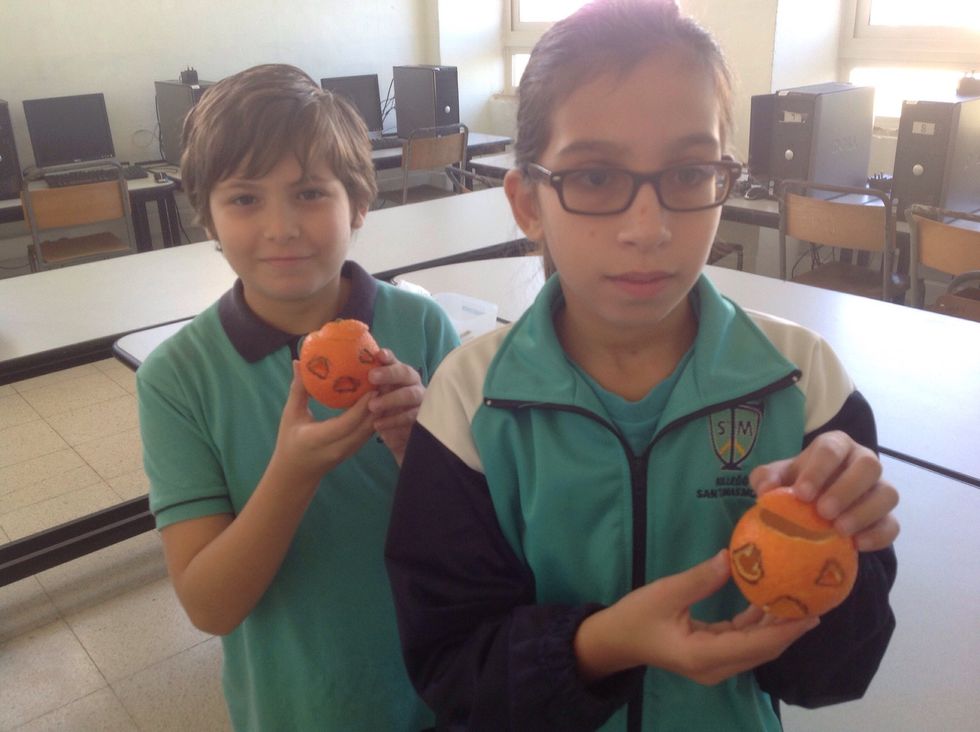 Make small holes to form eyes, nose and mouth.