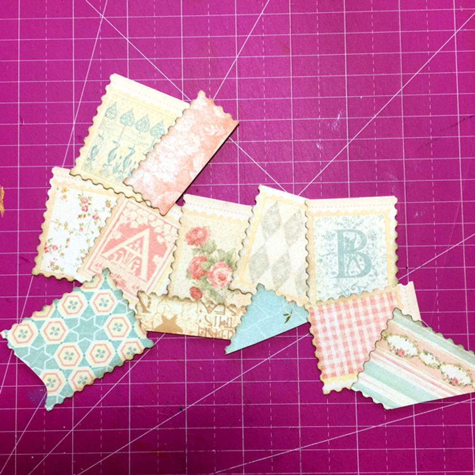 Make stamp cutting and color the edge then paste together just like this