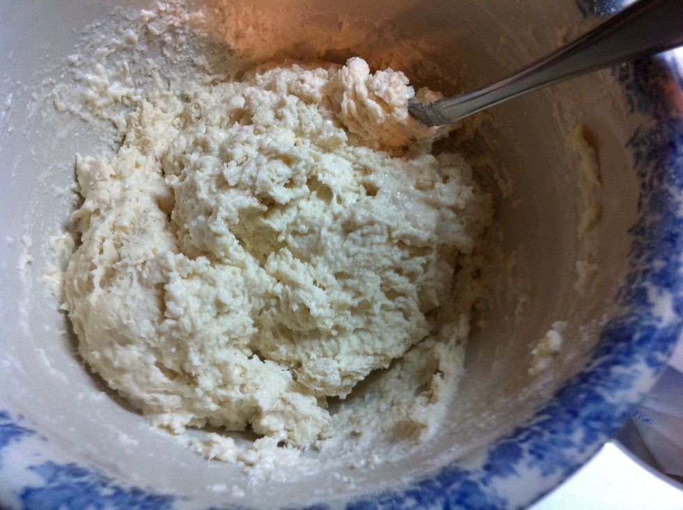 Make sure all dry ingredients are now wet...and sticky.