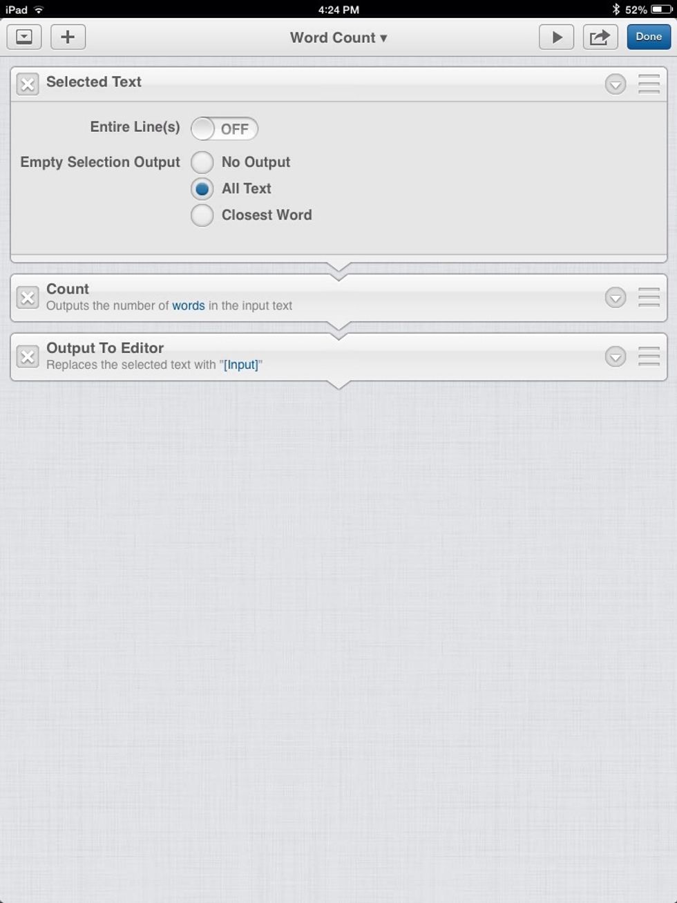 Make sure "All text" is selected so that we get all of the text in the document.