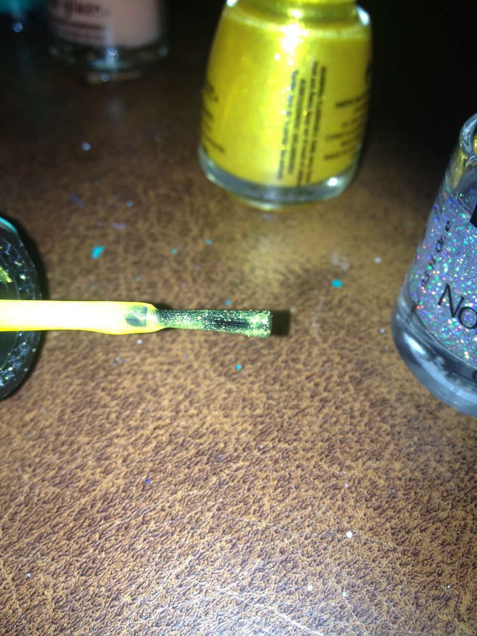 Make sure brush is slightly wet, but not entirely. You will brush this on your nail half way down (or more if you choose) it will be bumpy but don't worry, we will take care of that :)