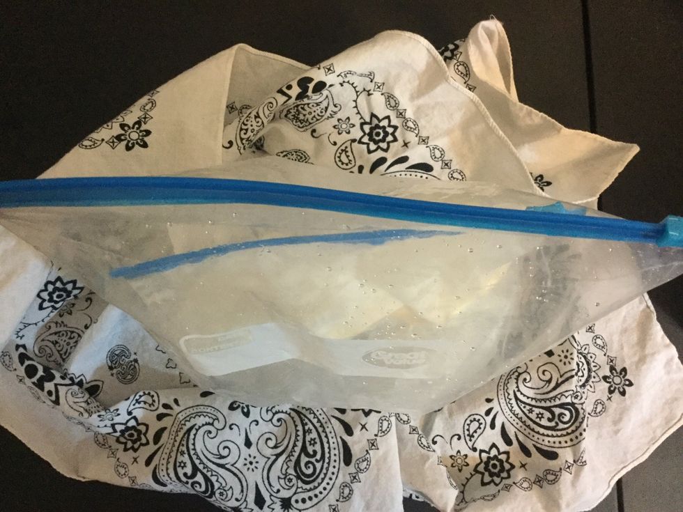 Make sure everything is closed and secure from spilling. Grab your small towel or gloves to shake the bag. Now, you shake for 5 minutes.