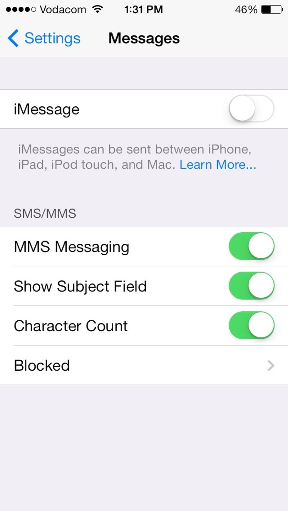 Make sure iMessage is turned on.