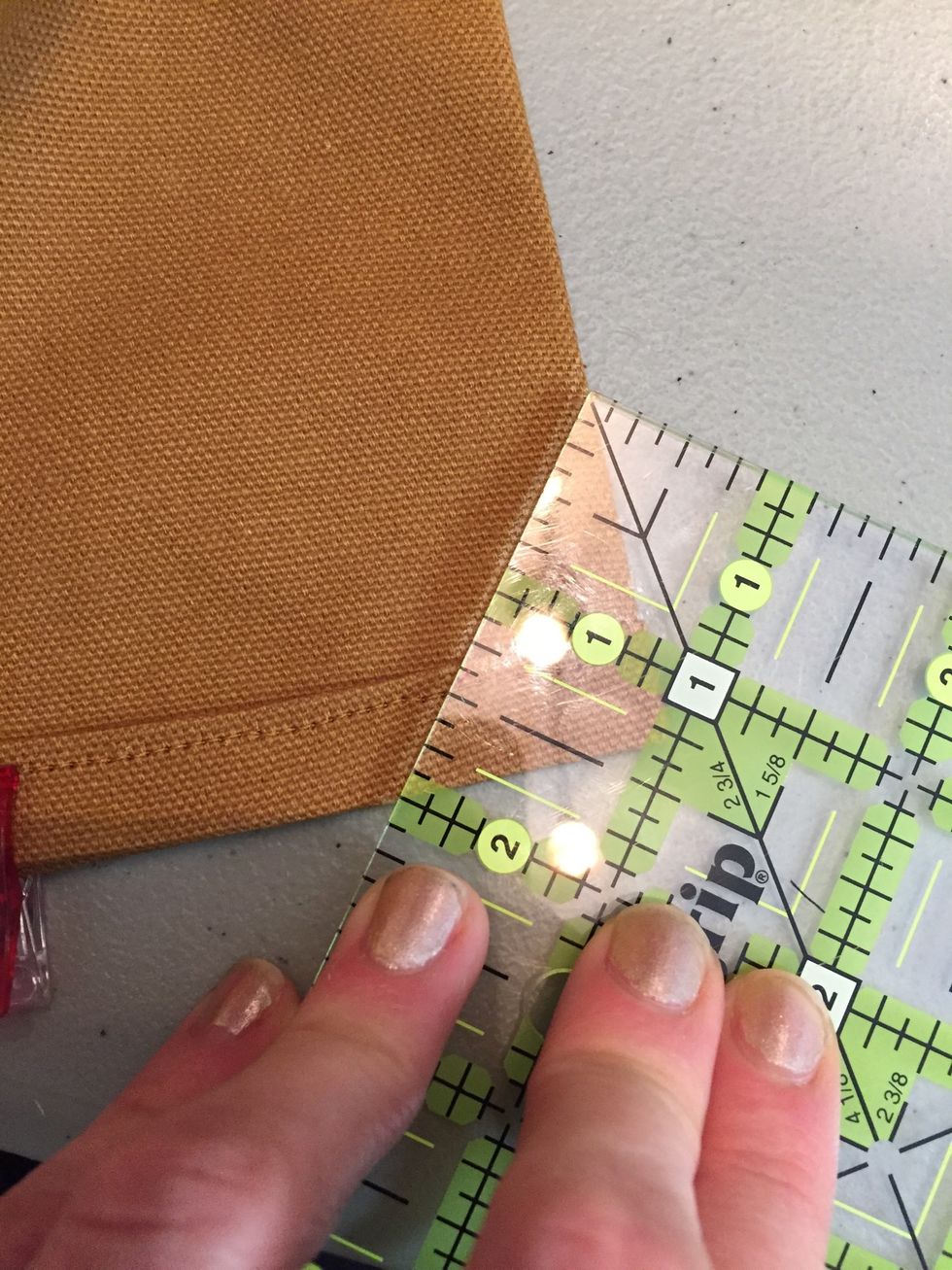 Make sure marks line up and edges are lined up, press as needed. Then measure 2" from the marks to the fold and draw a line.