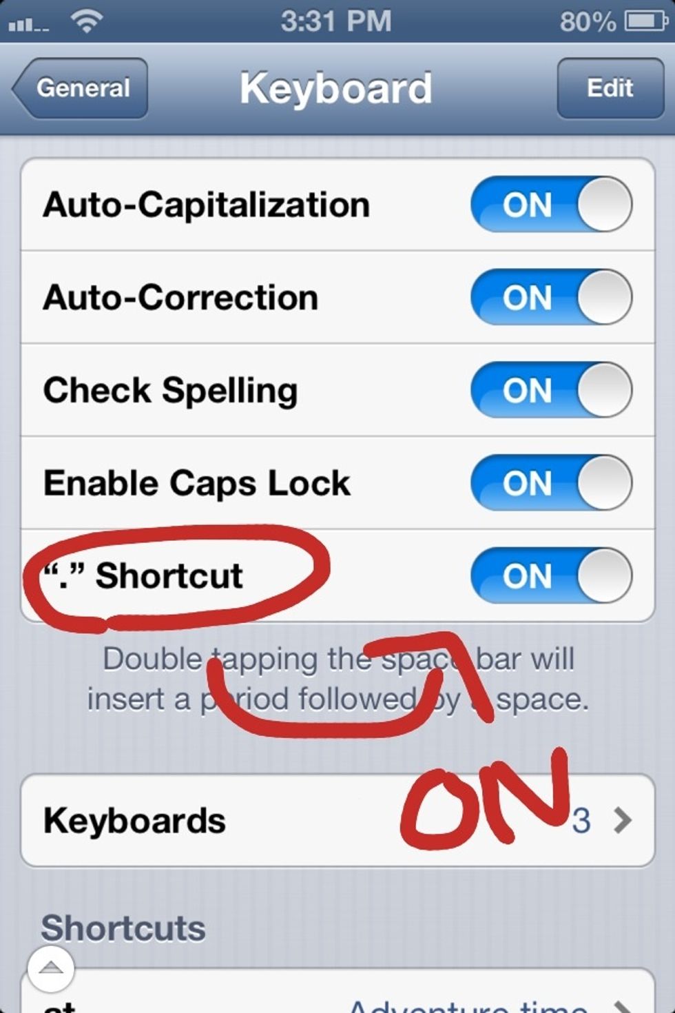 Make sure shortcut is on