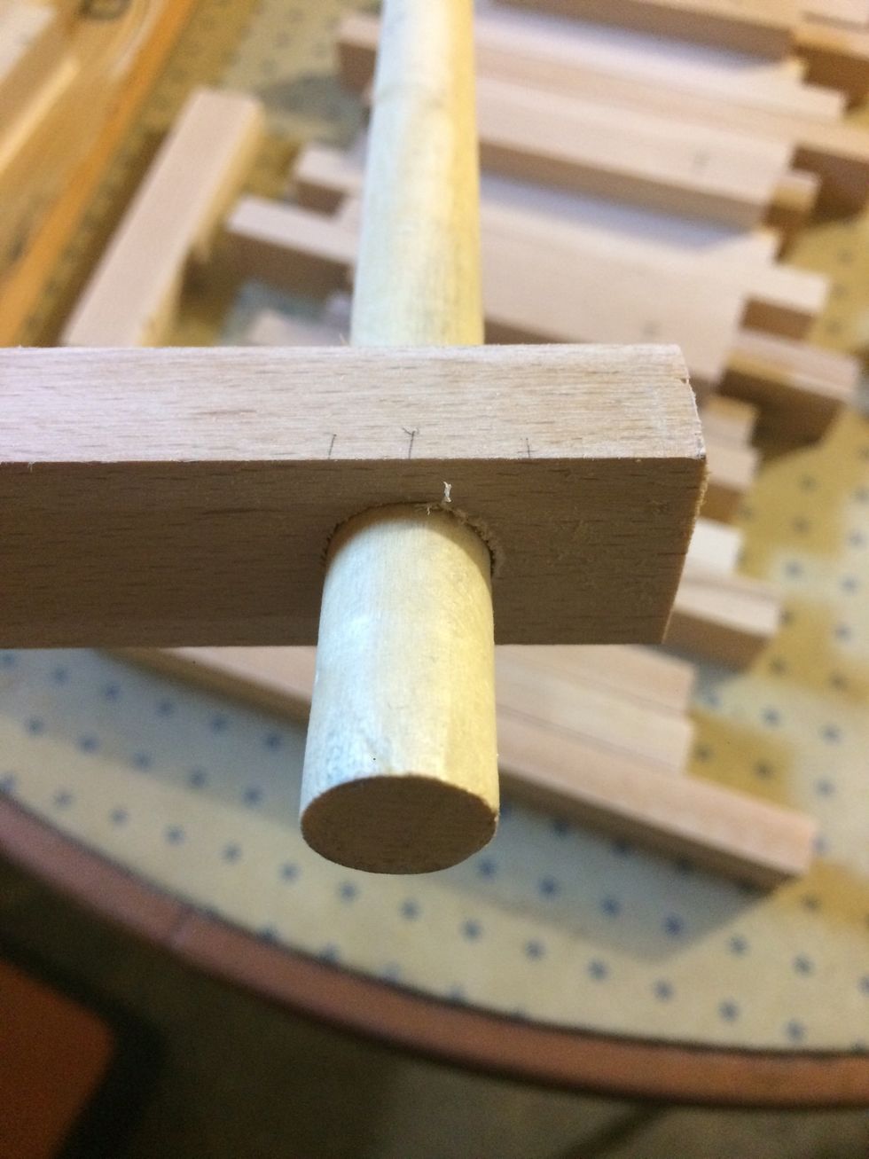 Make sure that the dowel fits and loose enough to move freely.