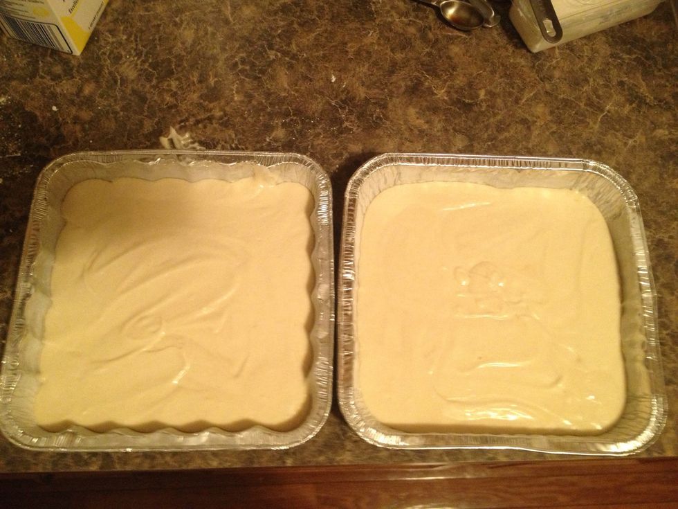 Make sure the batter is spread out evenly. Tap the pan on the counter top to have the air bubbles rise to the top.