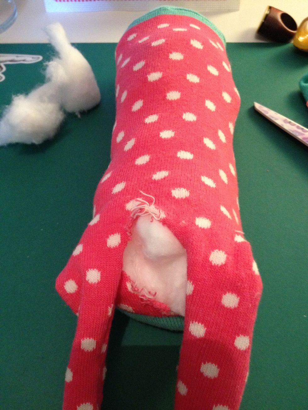 Make sure the body is well stuffed before stuffing the legs. If it is lumpy you can stretch and roll the monkey to even it out.