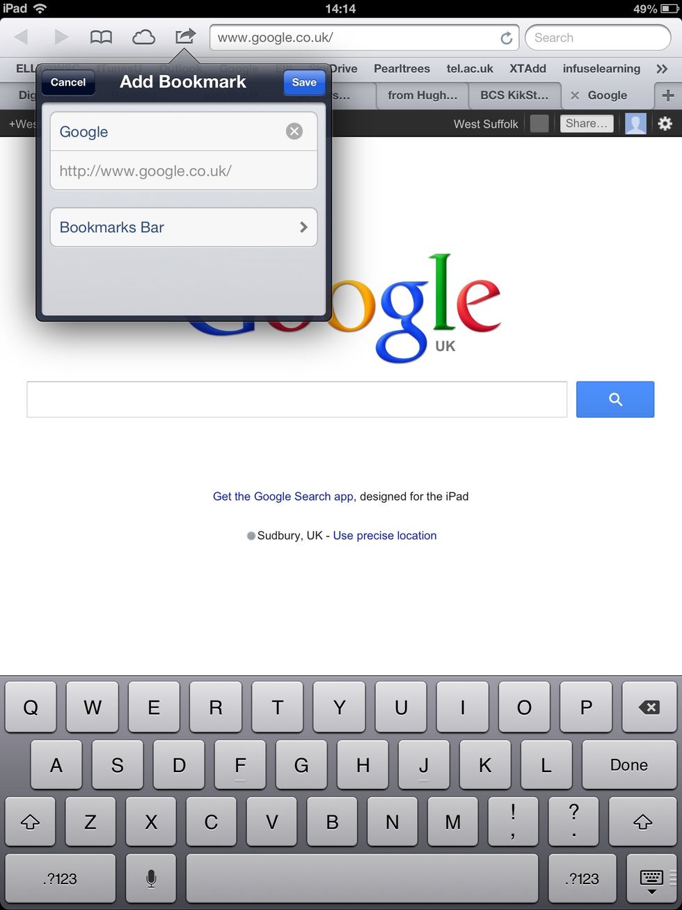 Make sure the Bookmarks Bar is selected, edit the website name to something short so it fits better on the bar. Select save.