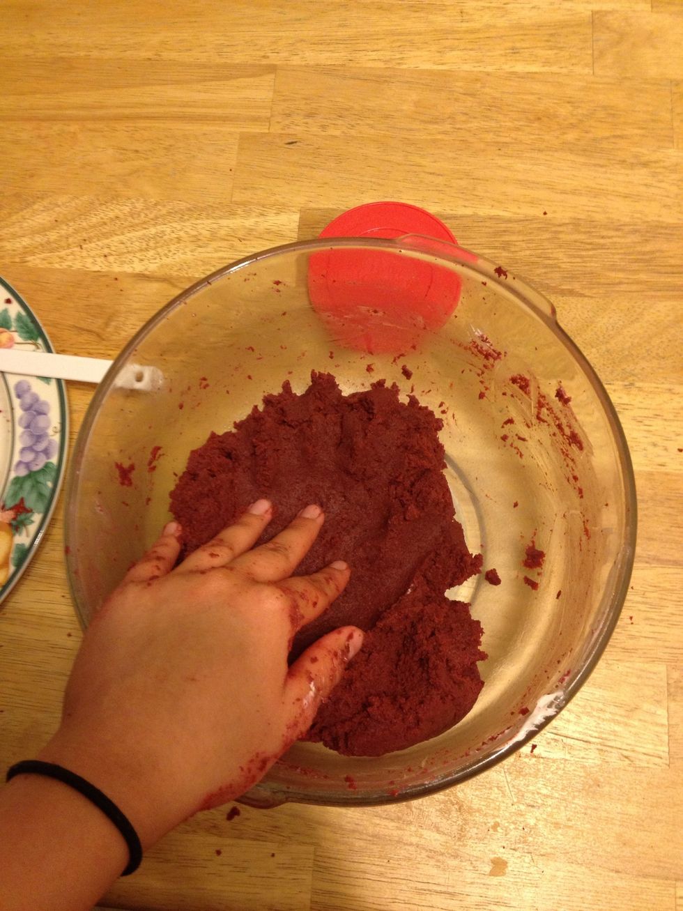 Make sure the cake is all mixed with the frosting and it looks like this.
